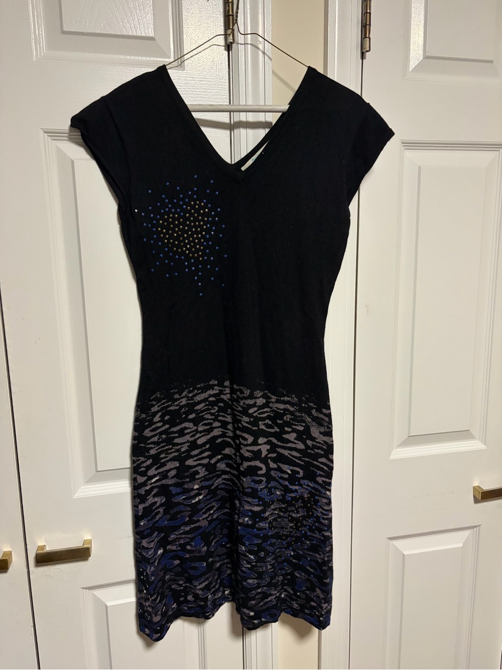 Desigual Black Midi Dress with Blue and Bronze Accents